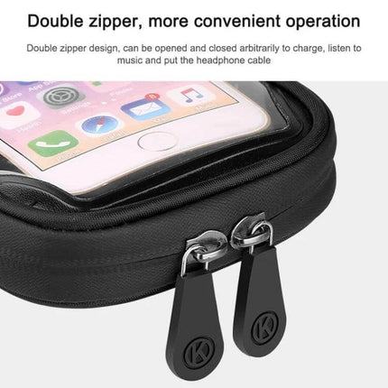 Mountain Bike Phone Holder With Touch Screen Mount showing waterproof TPU case, laminated touch film and double zipper close-up