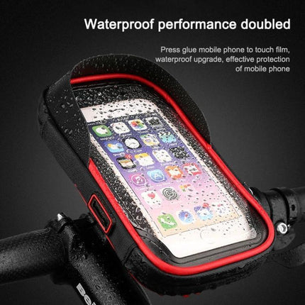 Mountain Bike Phone Holder With Touch Screen Mount waterproof TPU enclosure on handlebars, laminated touch film with water droplets