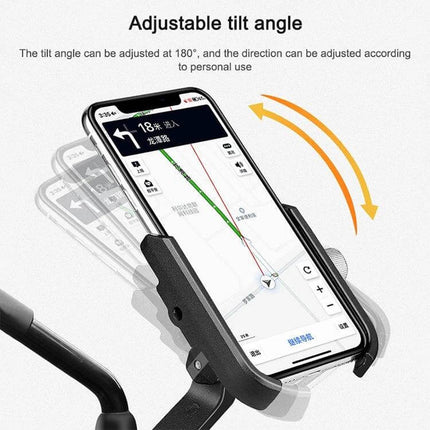 Bicycle Phone Holder for Handlebars and Rearview Mirrors with adjustable tilt angle on aluminum alloy mount