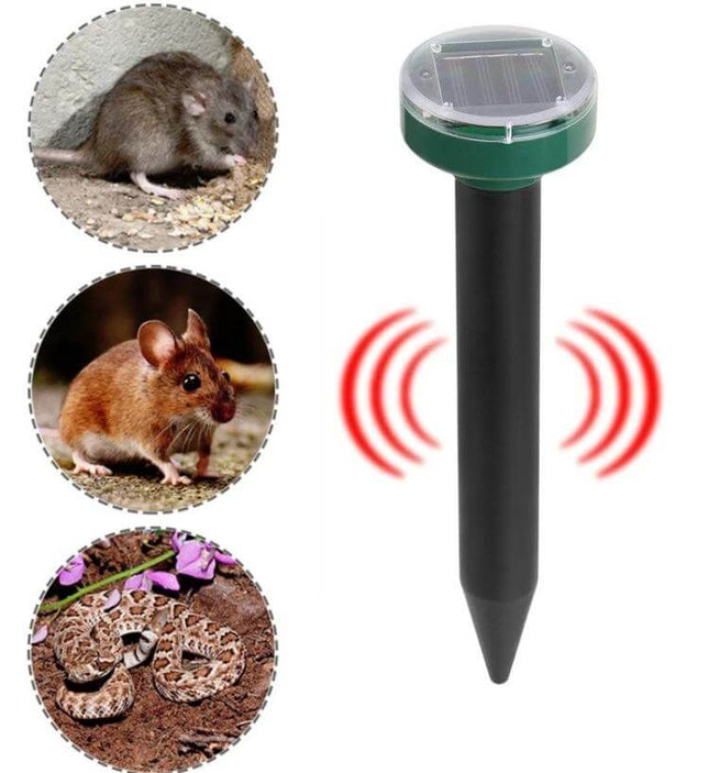Solar Mouse Repeller Round Design For Patios And Gardens - Solar-powered rodent deterrent stake for patios, gardens, balconies, quiet vibration