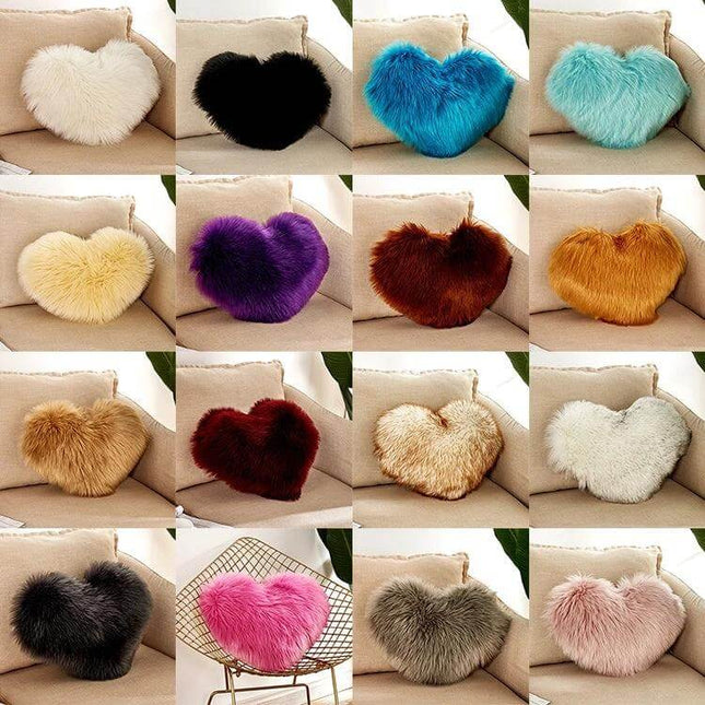 Home Cushion Pillow 40x50 Cm For Sofa And Bed Use - heart-shaped plush fur cushions in assorted colors on sofa