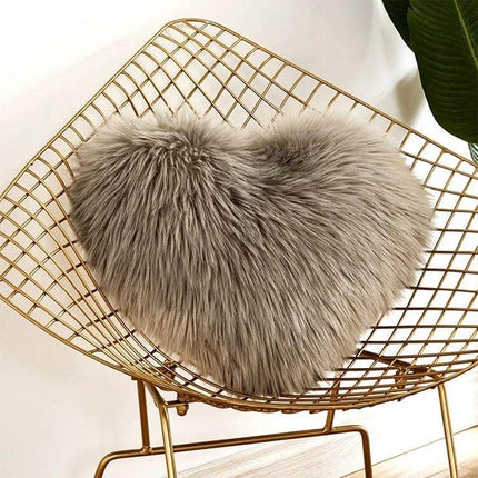 Home Cushion Pillow 40x50 Cm For Sofa And Bed Use plush heart-shaped faux fur cushion on gold wire chair