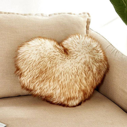Home Cushion Pillow 40x50 Cm For Sofa And Bed Use plush heart-shaped faux fur cushion on beige sofa for cozy lounging