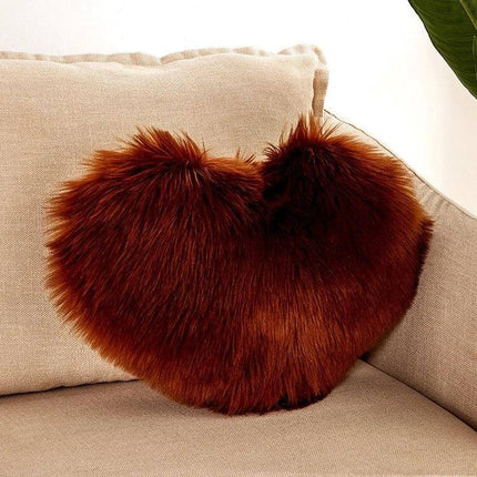 Home Cushion Pillow 40x50 Cm For Sofa And Bed Use plush heart-shaped rust faux fur cushion on beige sofa