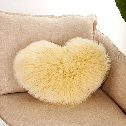 Home Cushion Pillow 40x50 Cm For Sofa And Bed Use plush heart-shaped fuzzy yellow cushion on beige sofa, soft PP cotton filling