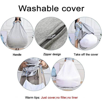 Lazy Sofa Bean Bag Chair Cover 70x80cm, Soft Fabric washable cover with zipper design and handle, cover only, no filler, grey