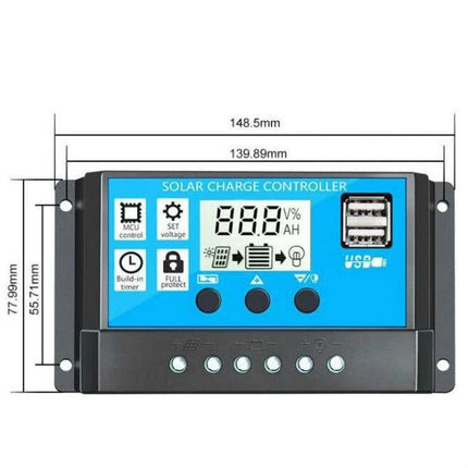 Versatile Solar Charging Controller for Street Lamps and Solar Systems - adaptive 12/24V charger with LCD, USB ports, overcharge protection for street lamps and off-grid setups