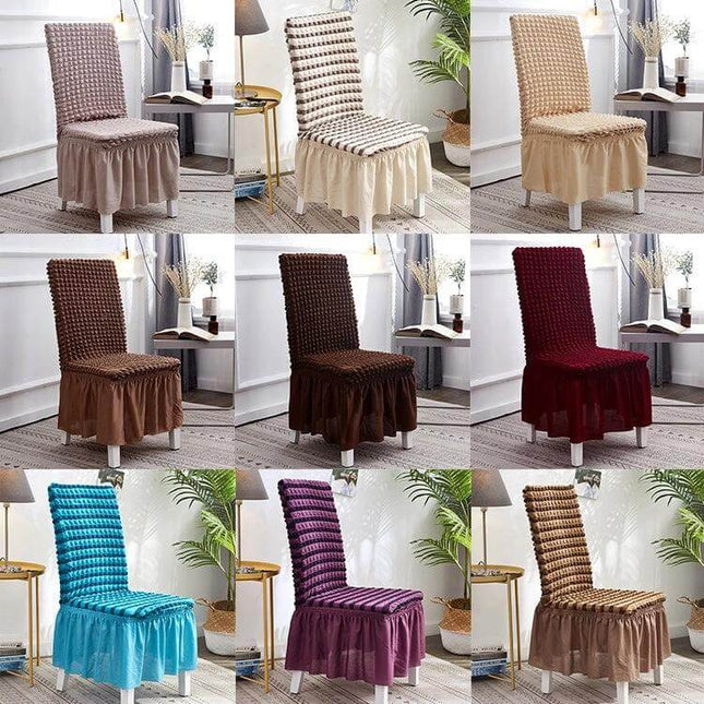 Bubble Skirt Chair Cover Elastic Universal Fit For Dining Chairs — multi-color seersucker polyester protective ruffled slipcover