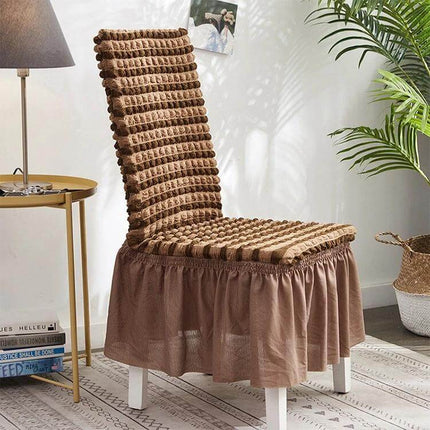 Bubble Skirt Chair Cover Elastic Universal Fit For Dining Chairs brown seersucker protective slipcover on dining chair