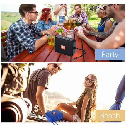 T And G Portable Bluetooth Speaker For Daily Commute Use shown at a picnic and beach, compact speaker for travel and commuting