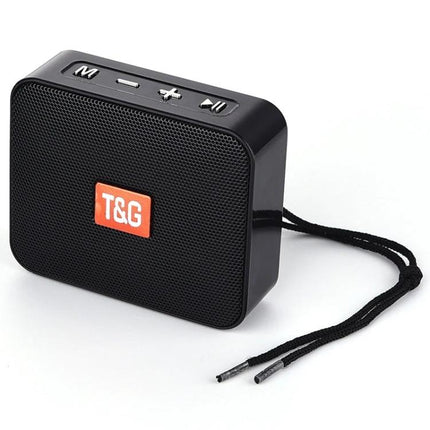 T And G Portable Bluetooth Speaker For Daily Commute Use compact black speaker with strap, Bluetooth, FM and hands-free call