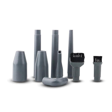 9-in-1 Vacuum Cleaner Accessory Set for Household Cleaning, 32/35mm showing nine grey attachments including brushes, nozzles and extension tubes