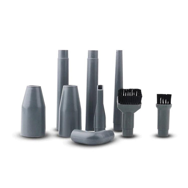 9-in-1 Vacuum Cleaner Accessory Set for Household Cleaning, 32/35mm showing nine grey attachments including brushes, nozzles and extension tubes