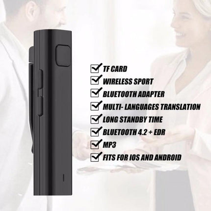 Earphone for Translating Languages During Travel and Business Meetings - compact Bluetooth translator earphone with multi-language support and clip-on design