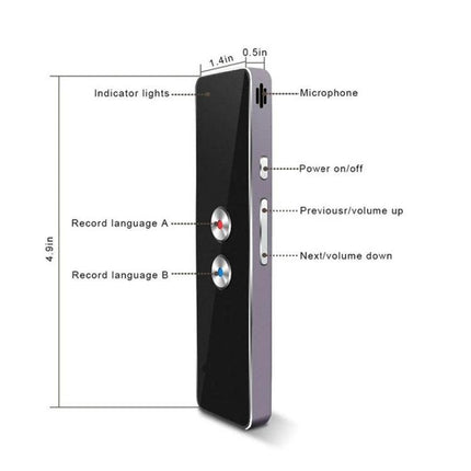 Salange Portable Translator for Everyday Travel and Learning compact black handheld device with buttons, microphone and labeled controls