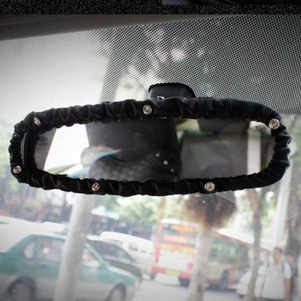 Crystal Rear View Mirror Cover For Car Interior Accessory black PU leather with crystal accents on installed rearview mirror