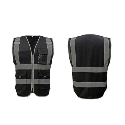 Reflective Safety Vest with Multiple Pockets for Workwear black high-visibility vest with reflective strips and front tool pockets