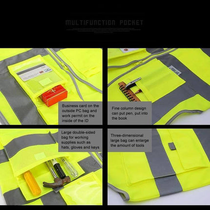 Reflective Safety Vest with Multiple Pockets for Workwear high-visibility yellow vest with reflective strips and organized tool pockets