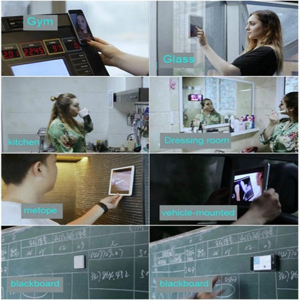 Universal Wall-Mounted Magnetic Holder for iPads and Phones mounted on glass, kitchen, gym, dressing room, vehicle and blackboard for hands-free viewing