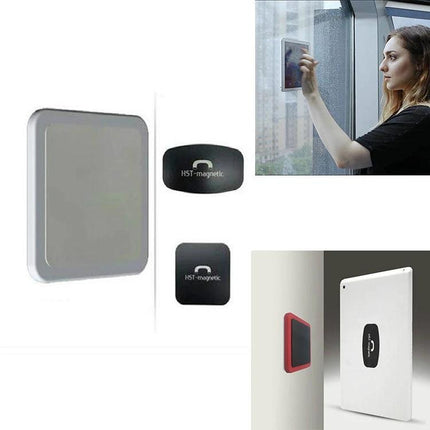 Universal Wall-Mounted Magnetic Holder for iPads and Phones shown mounted on wall with tablet and magnets for hands-free viewing
