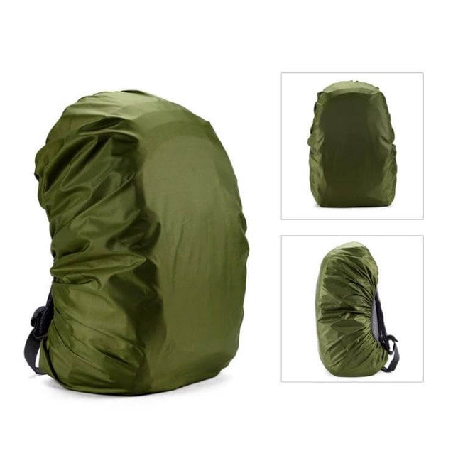 Waterproof Rain Cover for Backpacks and Outdoor Hiking Use - olive nylon waterproof-coated cover protecting backpack from rain and dust