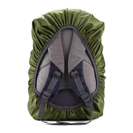 Alt Tag: Waterproof Rain Cover for Backpacks and Outdoor Hiking Use - Olive nylon waterproof-coated cover protecting backpack from rain and dust