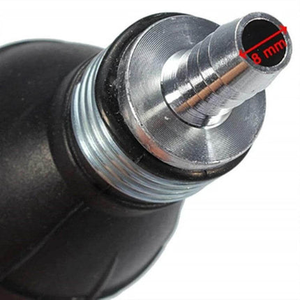 Manual Fuel Pump With Check Valve, Universal 6mm To 12mm – close-up of manual fuel pump nozzle and threaded metal fitting for 6–12mm hoses