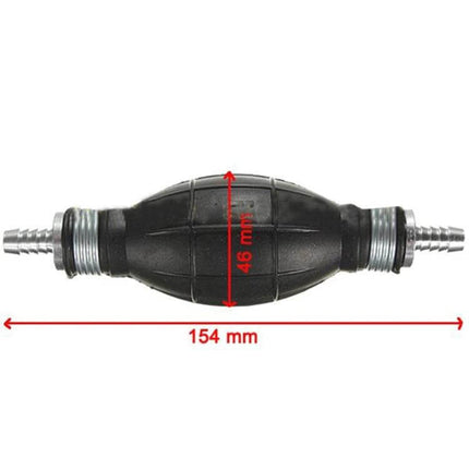 Manual Fuel Pump With Check Valve, Universal 6mm To 12mm - compact hand pump 154mm x 46mm for gasoline and diesel, universal 6mm–12mm hose connections