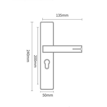 Aluminum Alloy Mute Door Lock for Home Interiors, Black Finish — diagram with 240mm x 50mm plate and 135mm handle dimensions