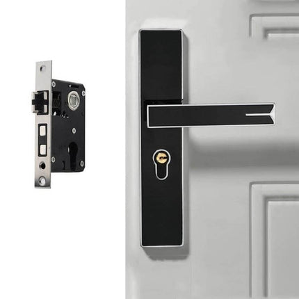 Aluminum Alloy Mute Door Lock for Home Interiors, Black Finish - sleek black interior door handle and mortise lock