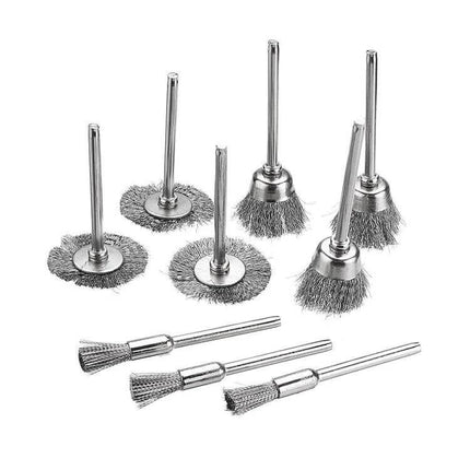 Wire Brush Set for Metal Descaling and Polishing Pen Shape - three pen/flat/bowl steel wire brushes with alloy handles for rust, paint and burr removal