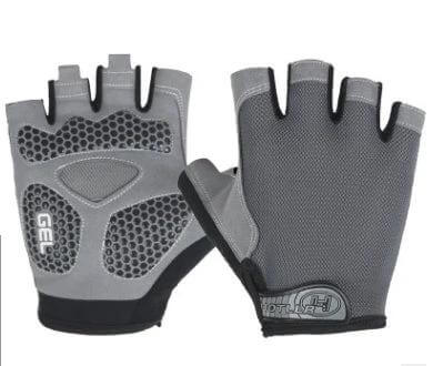 Cycling Gel-Padded Anti-Slip Half-Finger Gloves For Fitness - grey unisex breathable gel-padded cycling and fitness gloves with easy-pull design