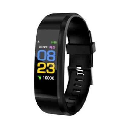 Daily ID115 Smart Bracelet for Fitness and Activity Tracking — black fitness band showing time, step count, sleep and notification icons