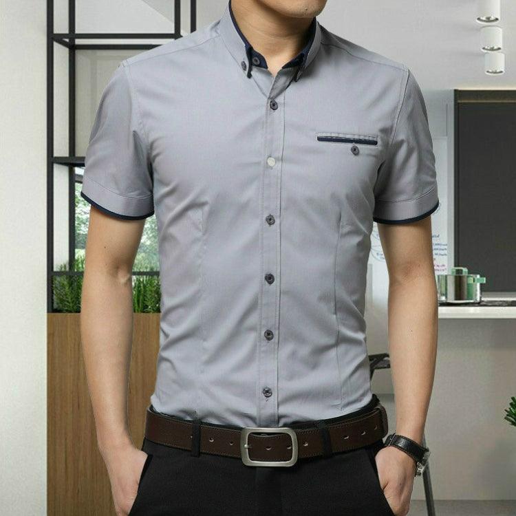 Men's Short Sleeve Business Shirt with Turn-Down Collar