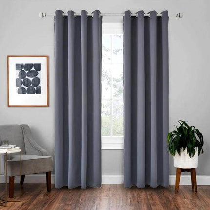 Blackout Curtain Shade Cloth 42x84 Inches for Light Blocking in gray bedroom with grommet top and standard curtain rod