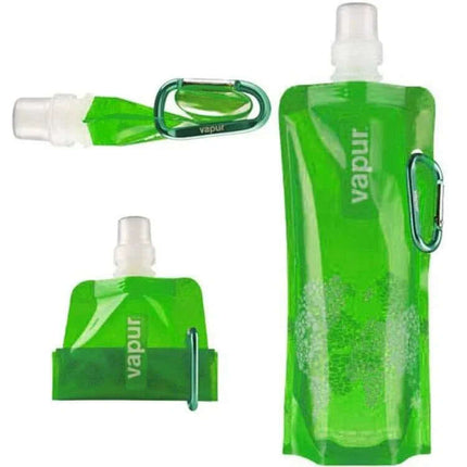 0.5L Silicone Water Bag for Hiking and Camping Everyday Hydration - Green foldable silicone bottle with carabiner for backpacking