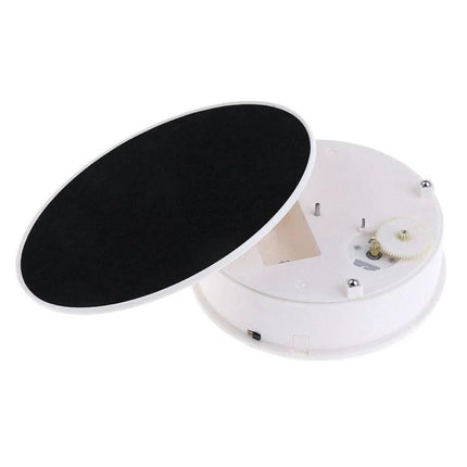 30cm Electric Rotating Turntable for Photography Displays - black velvet top with white ABS base, stable rotating display platform