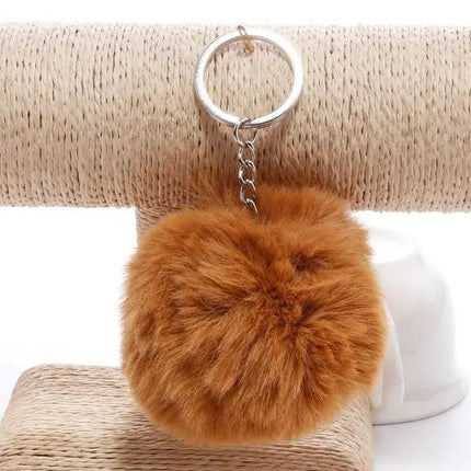Koorol Gold Fur Ball Keychain for Women Round Pom Pom Accessory