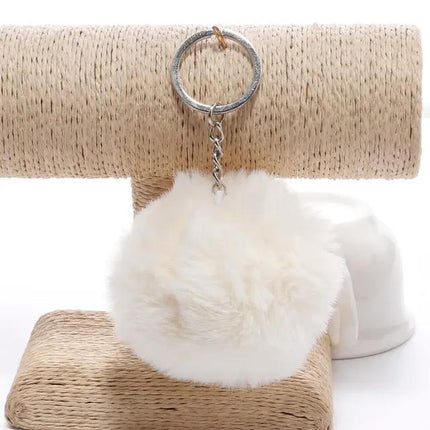 Koorol Gold Fur Ball Keychain for Women Round Pom Pom Accessory