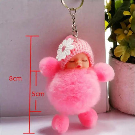 Sleeping Baby Doll Ball Key Chain Faux Fur Accessory For Daily Use | Syndmart
