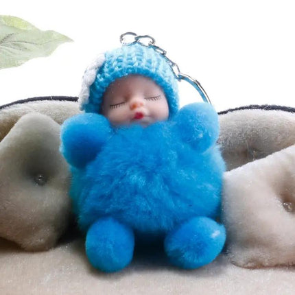 Sleeping Baby Doll Ball Key Chain Faux Fur Accessory For Daily Use | Syndmart