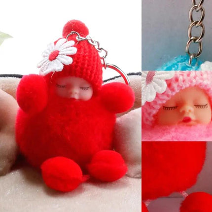 Sleeping Baby Doll Ball Key Chain Faux Fur Accessory For Daily Use | Syndmart