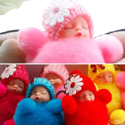 Sleeping Baby Doll Ball Key Chain Faux Fur Accessory For Daily Use | Syndmart