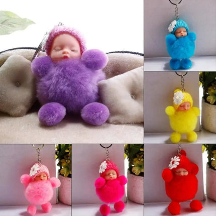 Sleeping Baby Doll Ball Key Chain Faux Fur Accessory For Daily Use | Syndmart