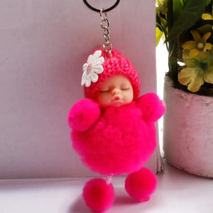Sleeping Baby Doll Ball Key Chain Faux Fur Accessory For Daily Use | Syndmart
