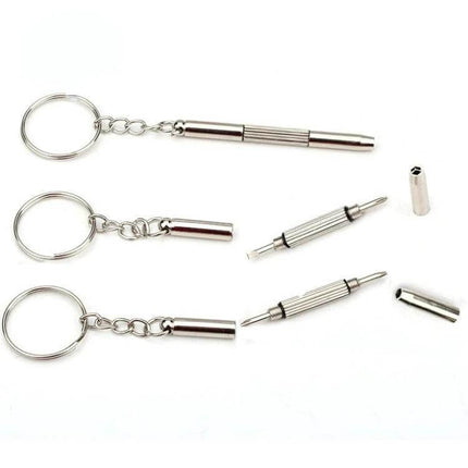 Multifunctional Keychain Repair Tool Mini Screwdriver compact zinc alloy keyring with gold-plated crystal pillar accent for on-the-go repairs