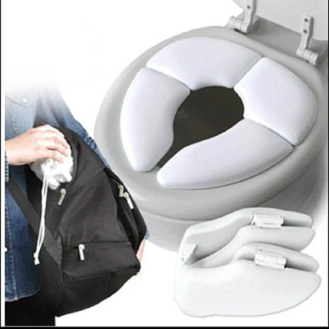 Soft Skin-Friendly Kids Folding Toilet Seat Cover White - compact washable foldable cushioned potty seat for travel, daycare and home