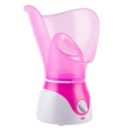 KH Facial Steam Machine For Deep Cleansing At Home Skincare Routine - compact pink facial steamer with mask attachments for pore opening and hydration