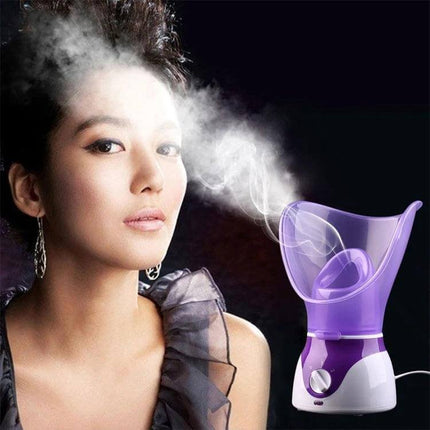 KH Facial Steam Machine For Deep Cleansing At Home Skincare Routine - compact purple steamer with facial and nasal masks producing gentle steam for pore opening