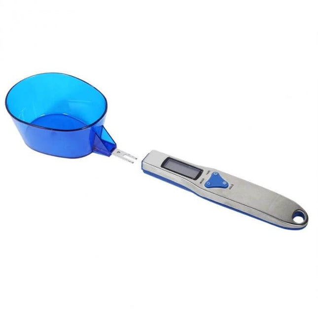 Digital Spoon Scale With LCD Display For Accurate Kitchen Measurements - stainless handle, blue removable spoon head, LCD screen